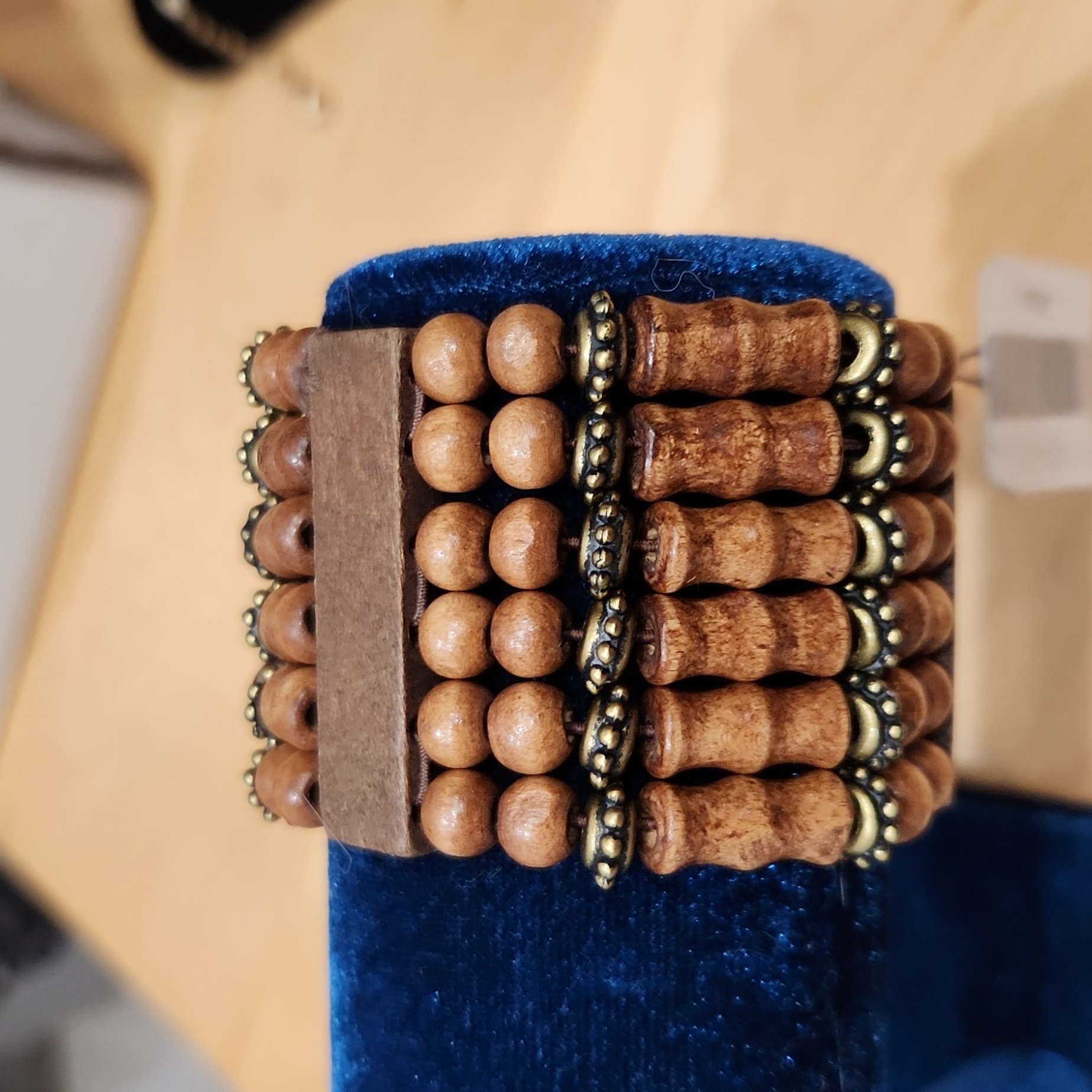 2 Inch Wide Wood Beaded Stretch Bracelet